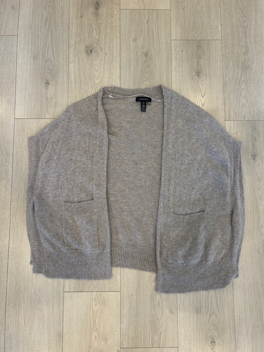 Halogen Open-Front Pocket  100% cashmere Cardigan - Light Taupe
